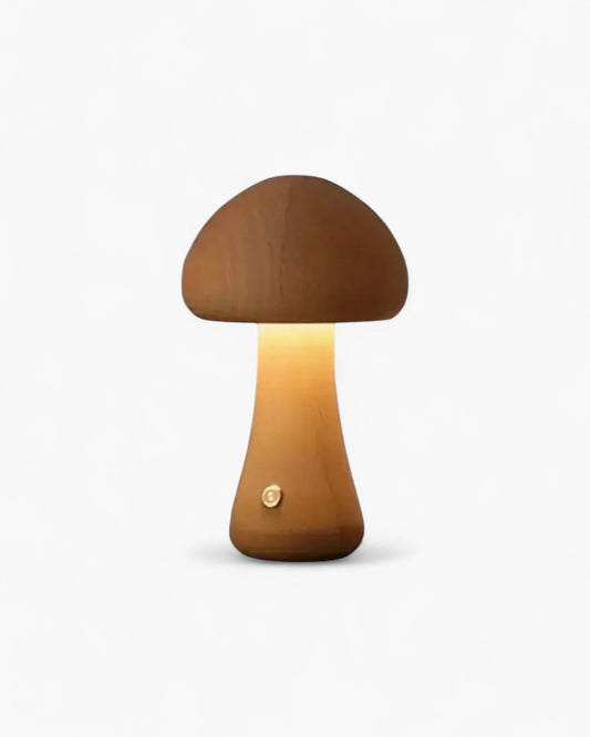 Carvallo Mushroom Glow – Träbordslampa med Organisk Form och Varm Atmosfär