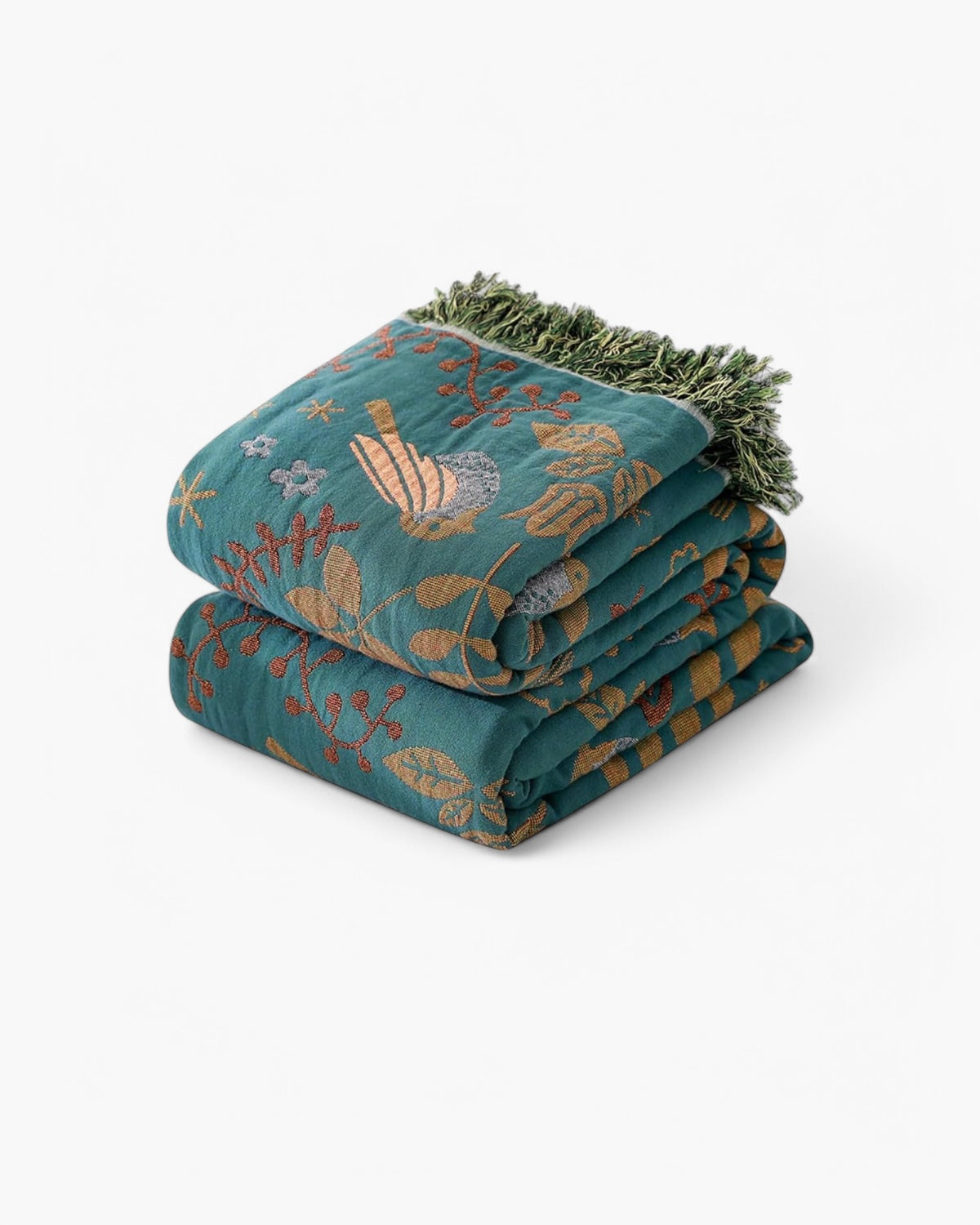 Carvallo – Elegant Bomull Pläd med Flygande Fåglar och Blomsterdetaljer