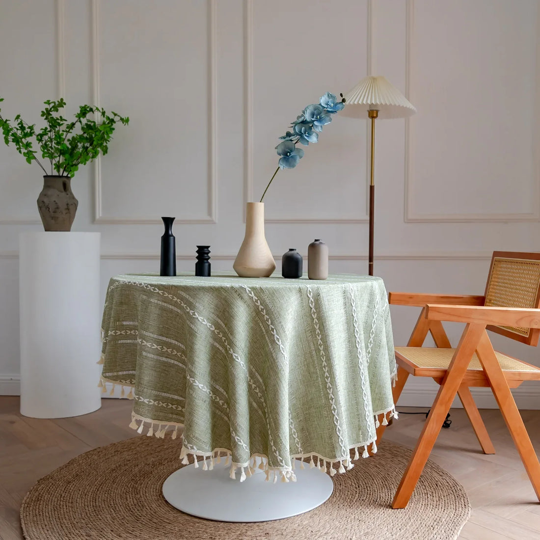 Bomull Linne Jacquard Runddukar med Fransar