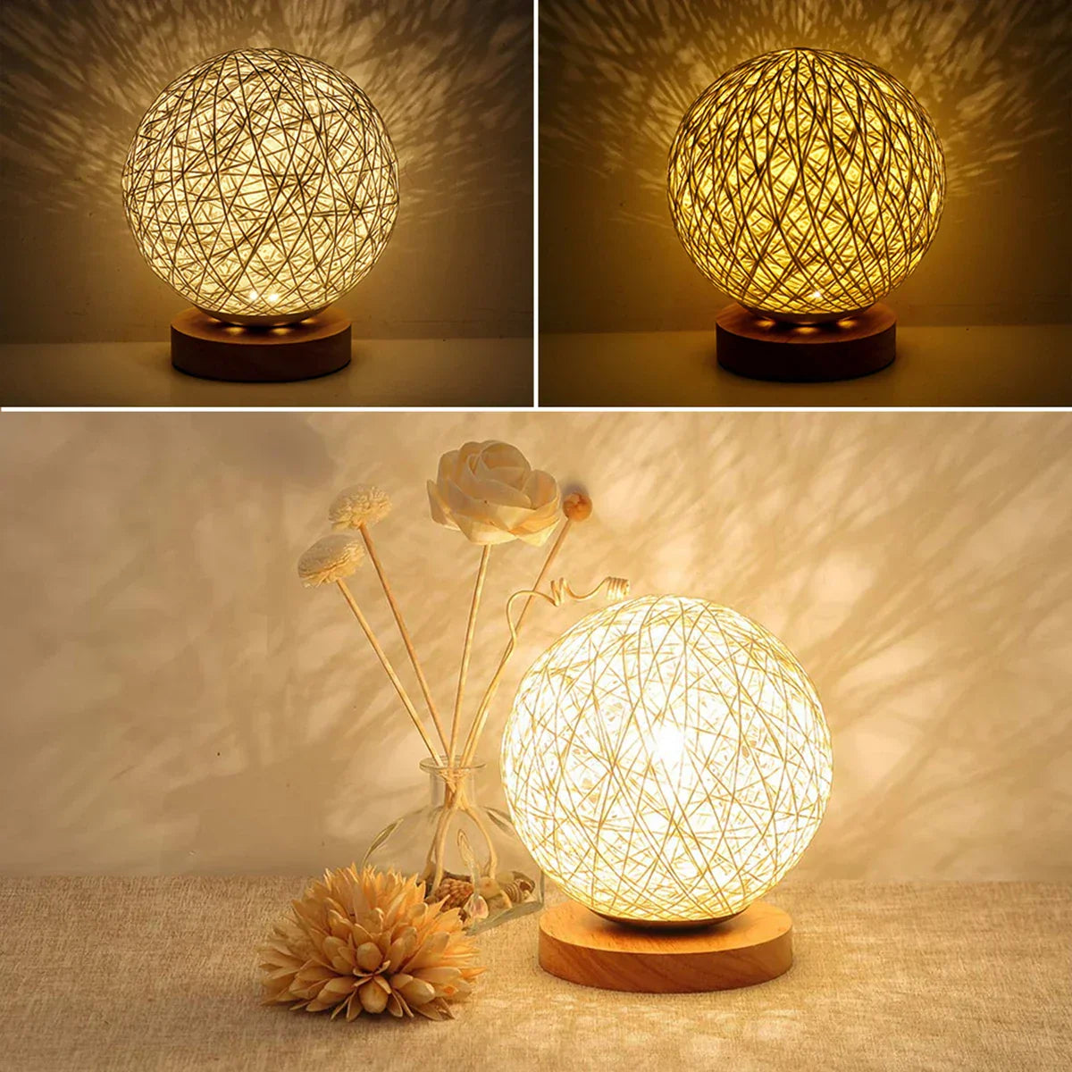 RattanSphere - Rotan Bal Bordslampa