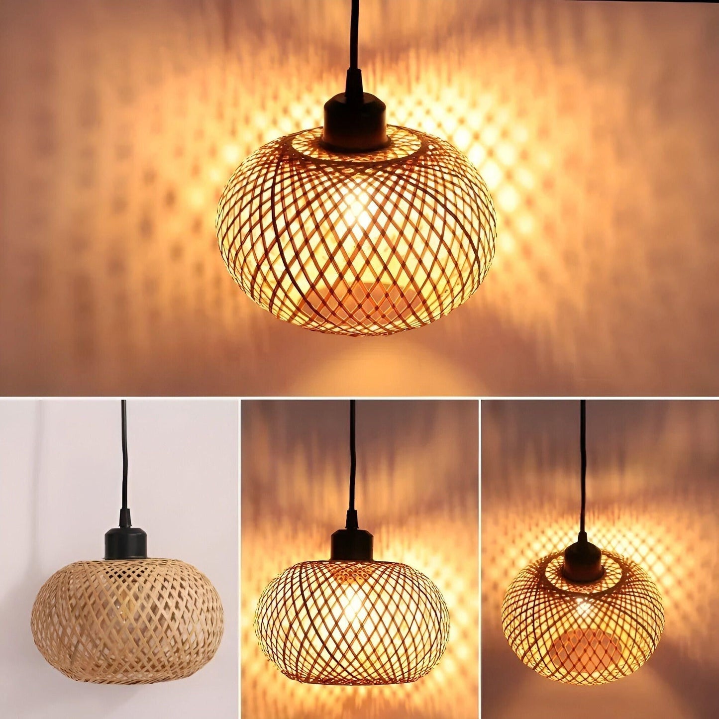 RattanShine Lampa - Handgjord Rattan Bamboo Chandeliers Takpendellampa