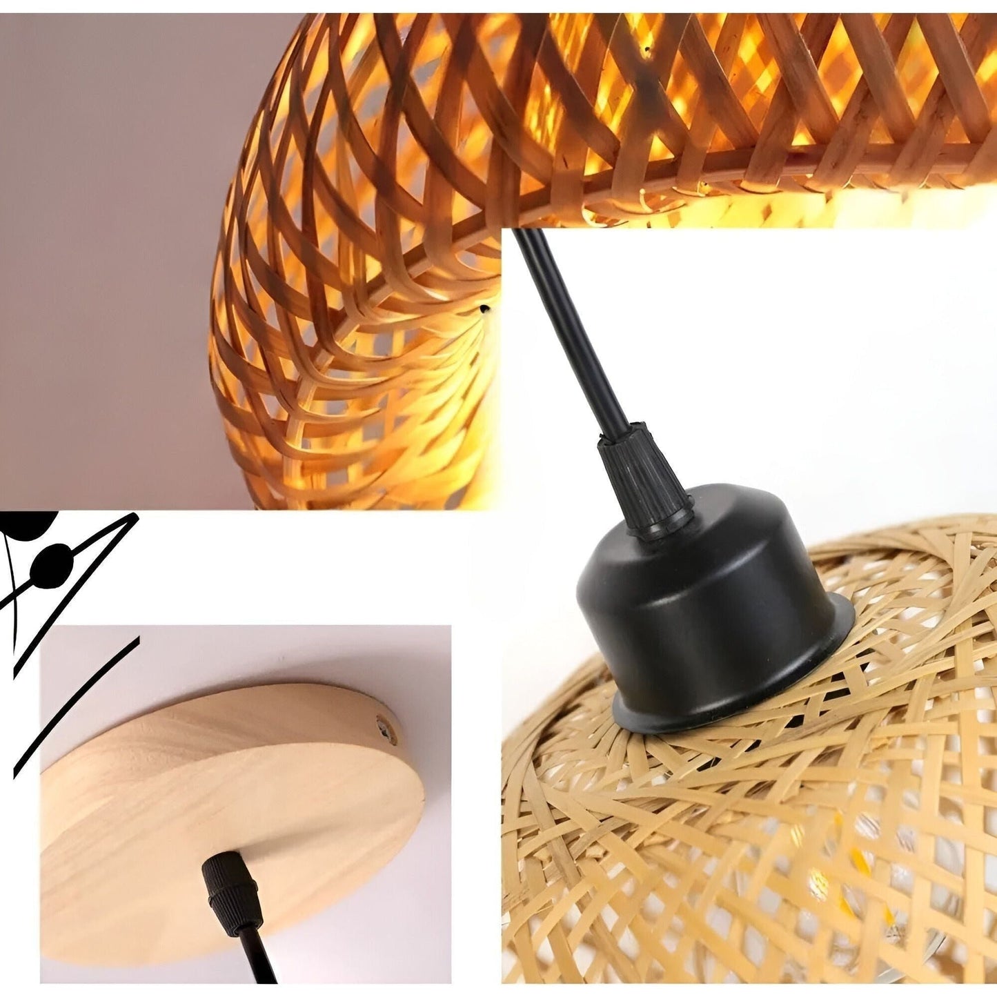 RattanShine Lampa - Handgjord Rattan Bamboo Chandeliers Takpendellampa