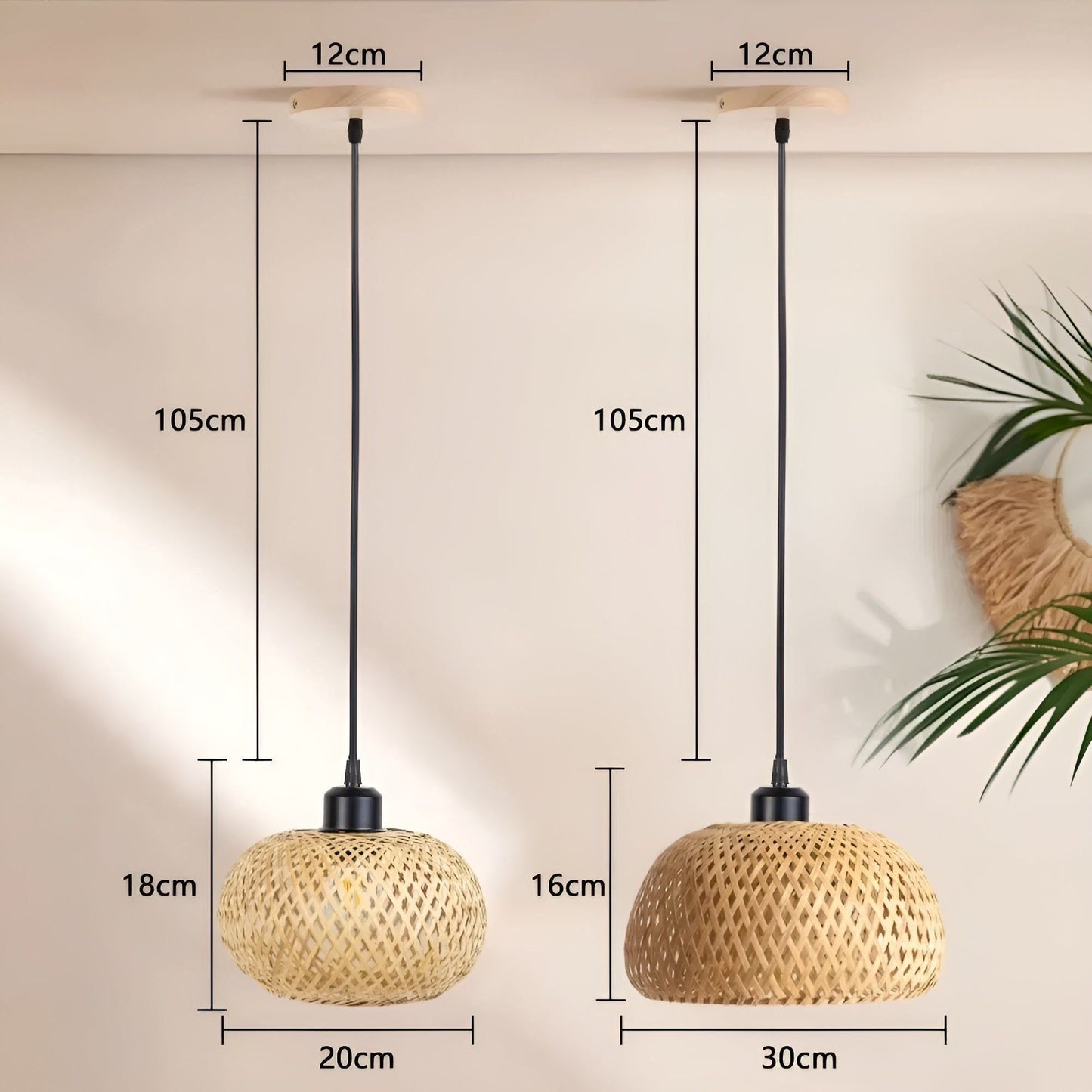 RattanShine Lampa - Handgjord Rattan Bamboo Chandeliers Takpendellampa