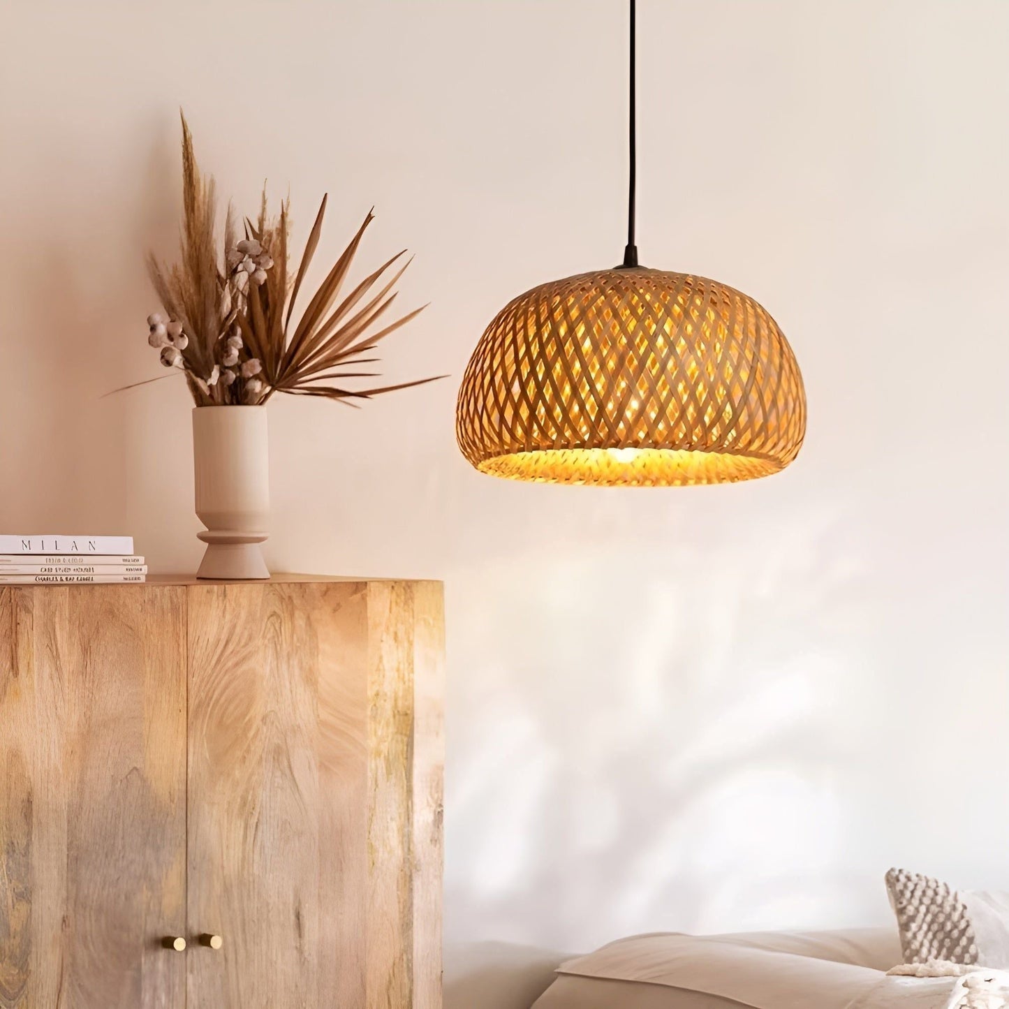RattanShine Lampa - Handgjord Rattan Bamboo Chandeliers Takpendellampa