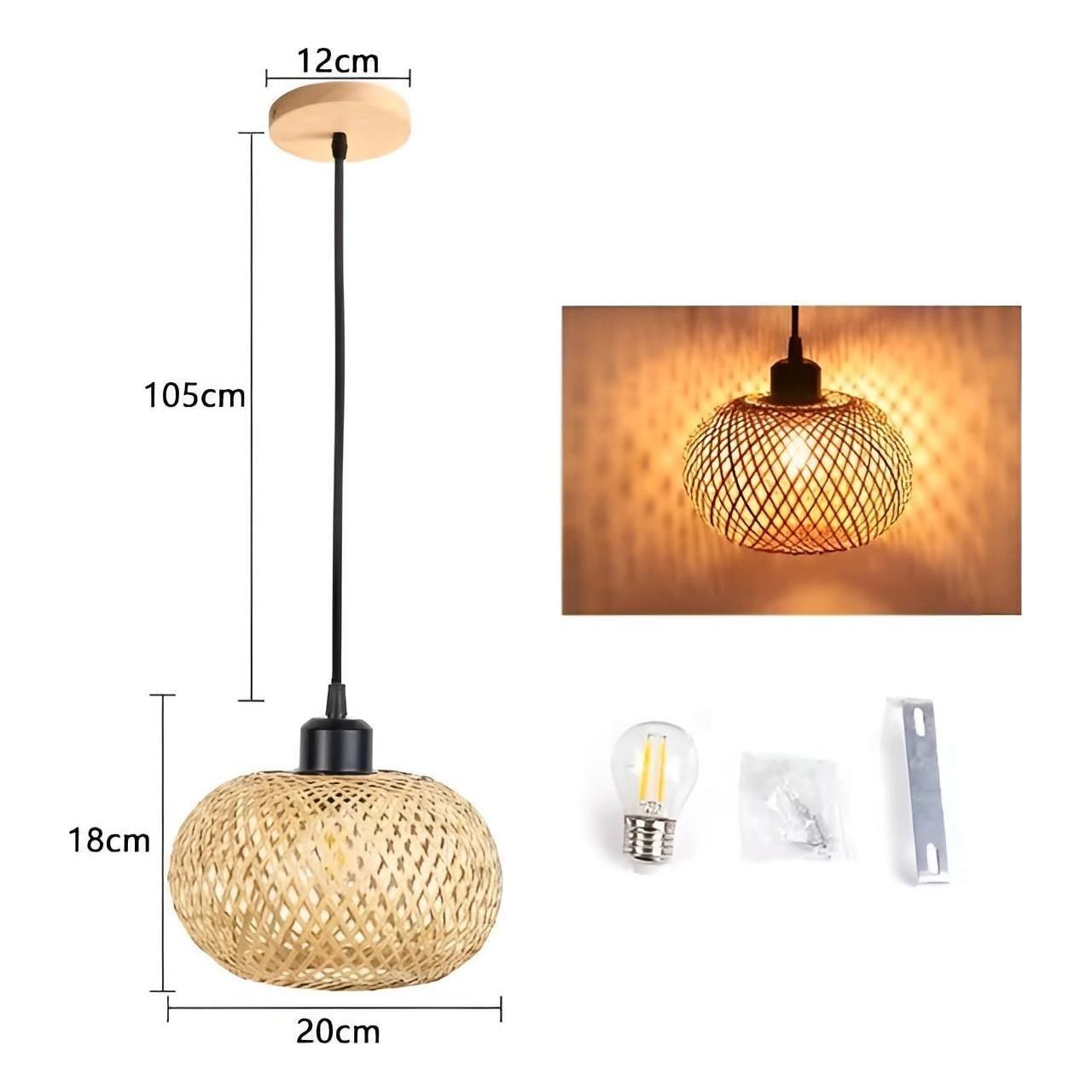 RattanShine Lampa - Handgjord Rattan Bamboo Chandeliers Takpendellampa
