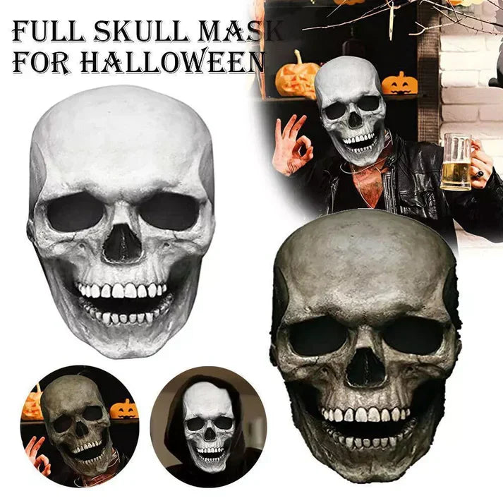 RoyaleGlow Rörlig Käft Realistisk Fullt Huvud Skallemask - Mänsklig Skelettmask för Halloween Fest