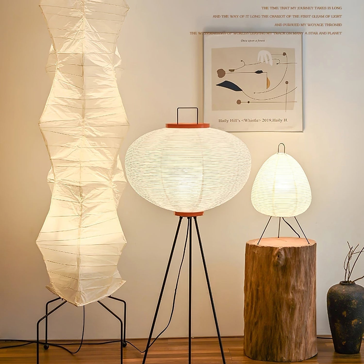 Lunora Haze | Skulptural golvlampa i rispapper i Japandi-stil