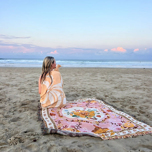 Rosefield Blommig Strand Picknick Resefilt