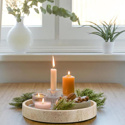 Rund travertinstenbricka