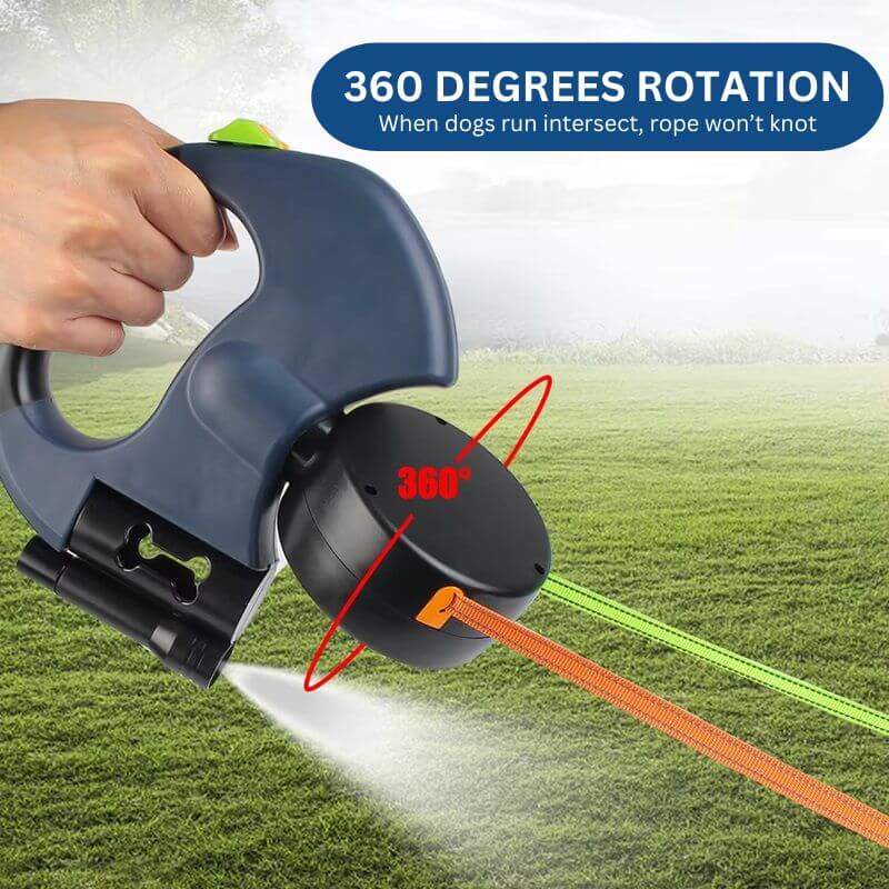 Royallure 10 ft Dubbel Återdragbar Hundleash med Inbyggd Ficklampa & Avfallspåsehållare