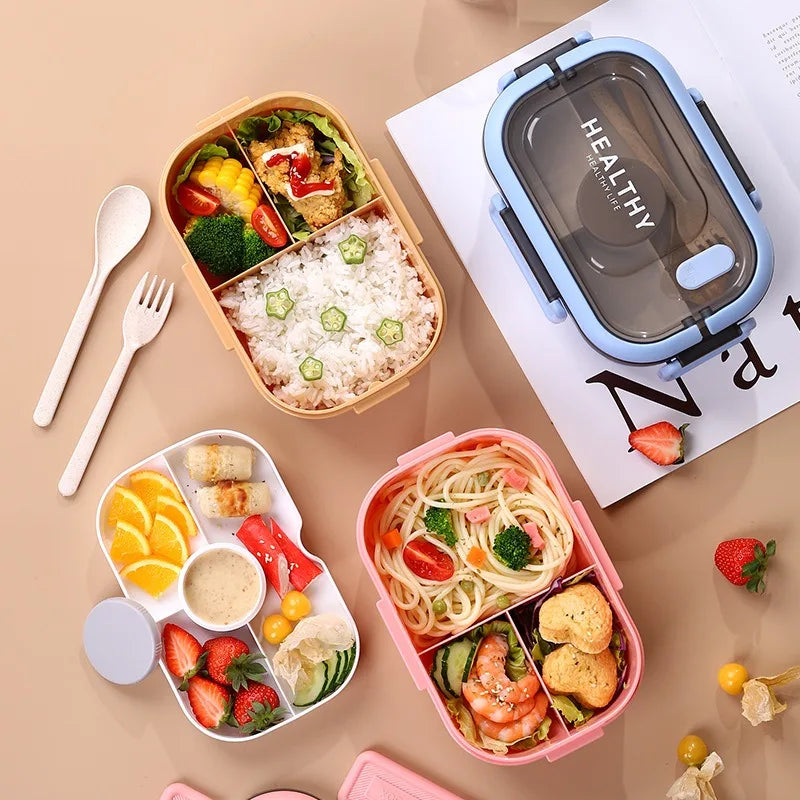 Royallure 1200ML Dubbellager Bento Lunch Box med Fack, Gaffel & Sked, Mikrosäker för Picknick & Kontor