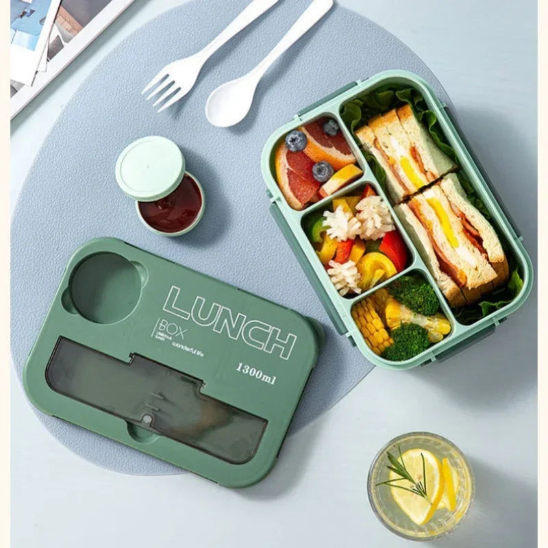 Royallure 1300ML Bärbar Bento Matlåda med Fack, Gaffel & Sked, Mikrosäker för Barn, Studenter & Kontor