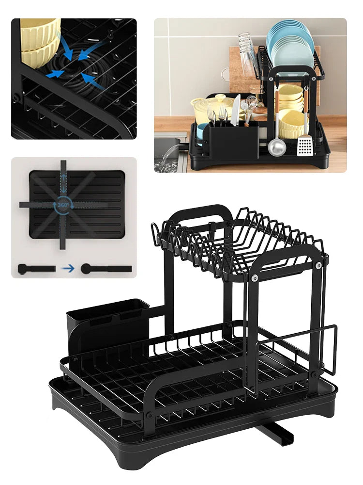 Royallure 2-Tier Diskställ med Rännkorg Kök Bänkskivor Skål Organisatör