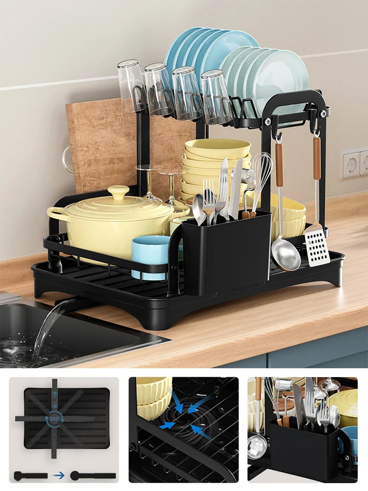 Royallure 2-Tier Diskställ med Rännkorg Kök Bänkskivor Skål Organisatör