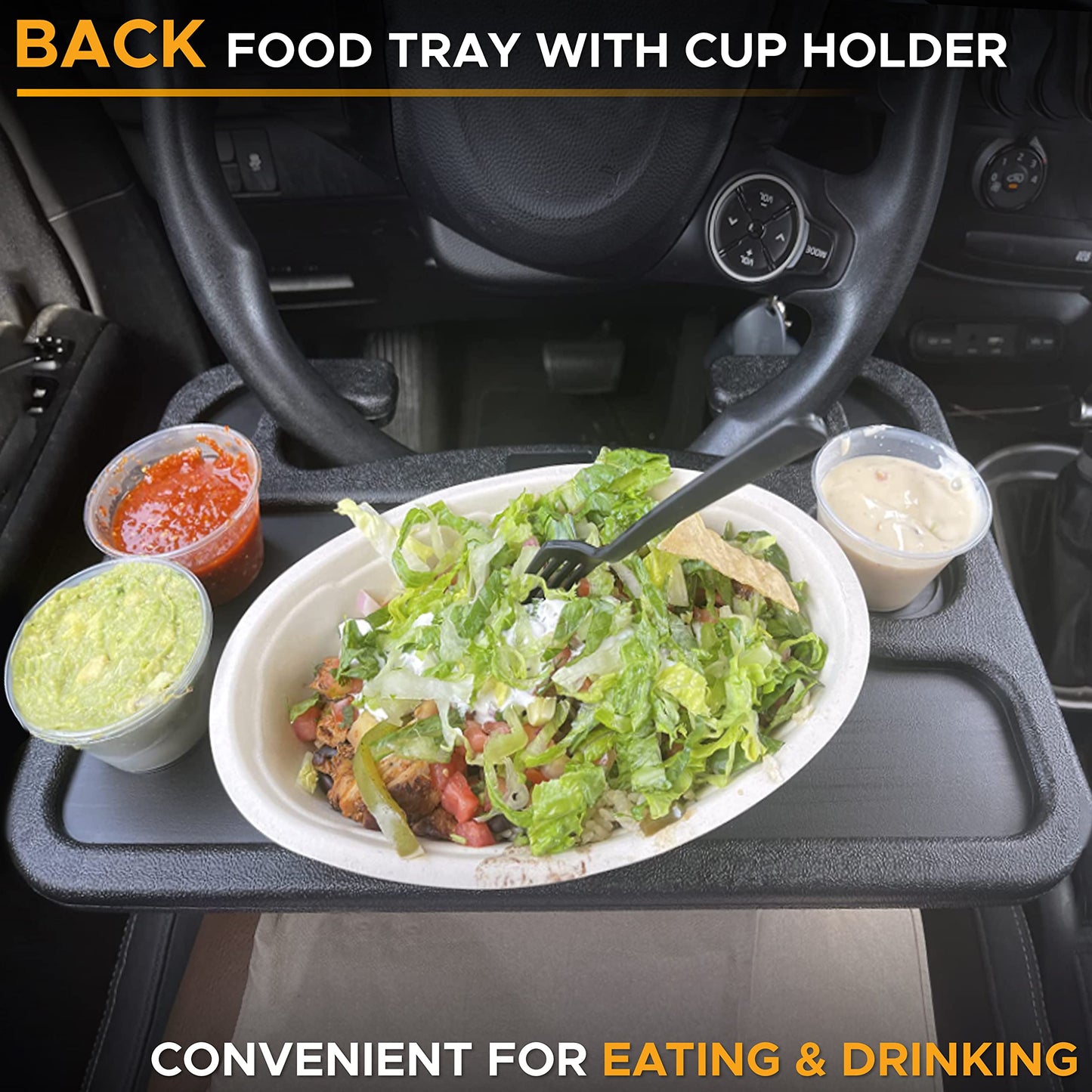 Royallure 2-i-1 Bilrattsbord – Laptopfäste & Matbricka med Koppställare