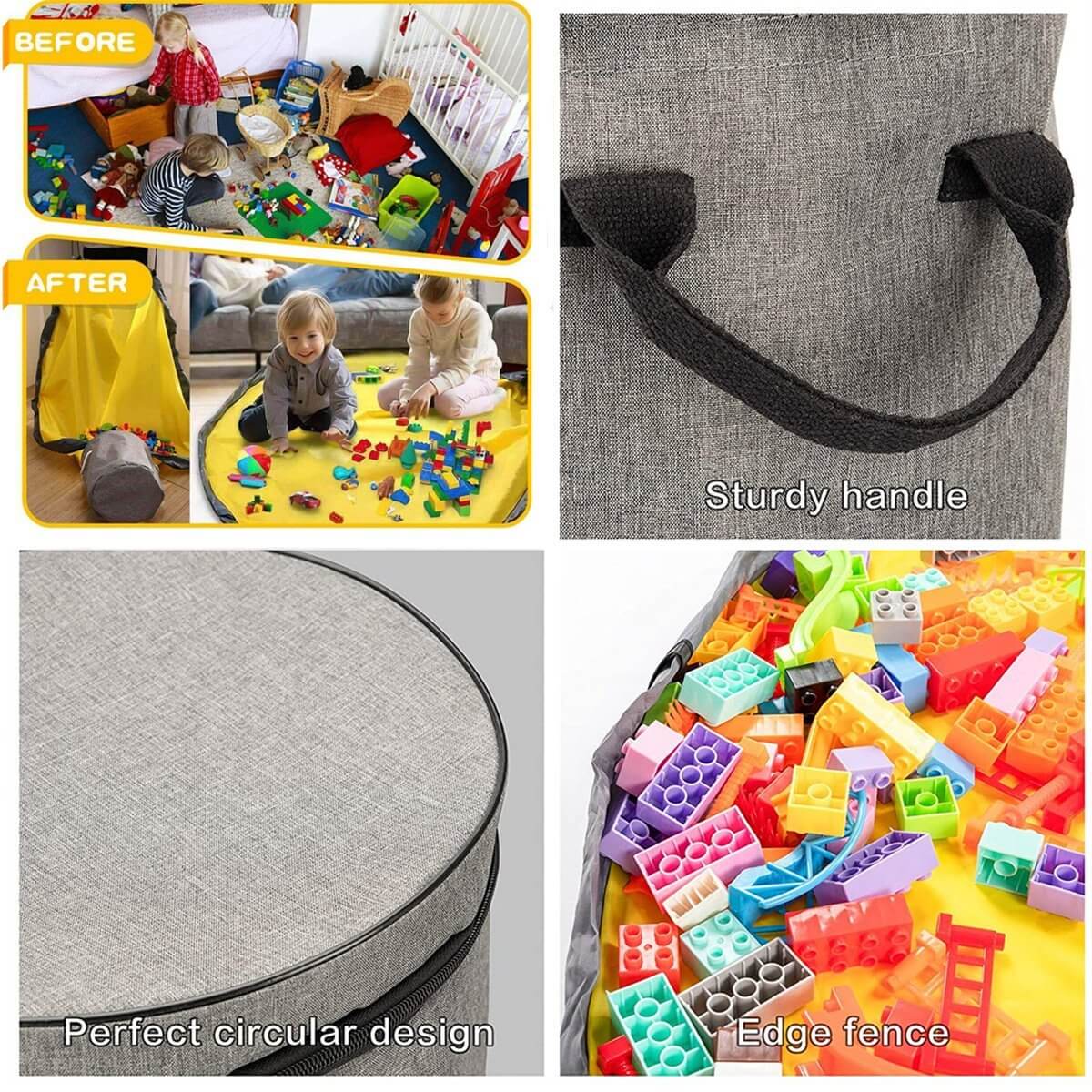 Royallure 2-i-1 Fällbar Leksaksförvaring & Lekmatta – Dragkedjelock, Bärbar & Hållbar