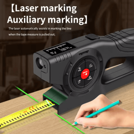 Royallure 3-i-1 Digital Laser Mätare – Måttband, Laser & Krysslinje, Bakgrundsbelyst LCD