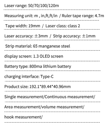 Royallure 3-i-1 Digital Laser Mätare – Måttband, Laser & Krysslinje, Bakgrundsbelyst LCD