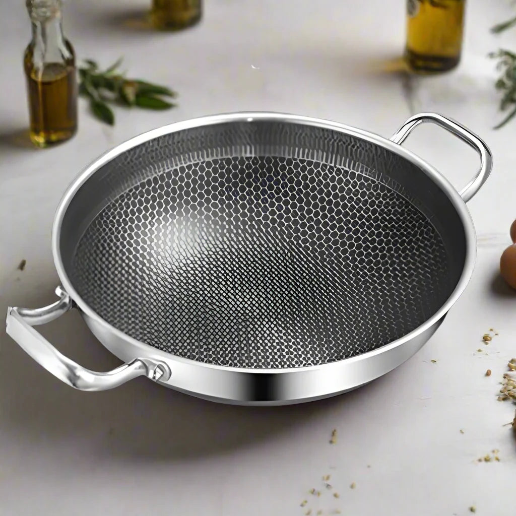 Royallure Tri-Ply 316 Rostfritt Stål Stekpanna Honungskombination Wok Stekpanna för Alla Spisar