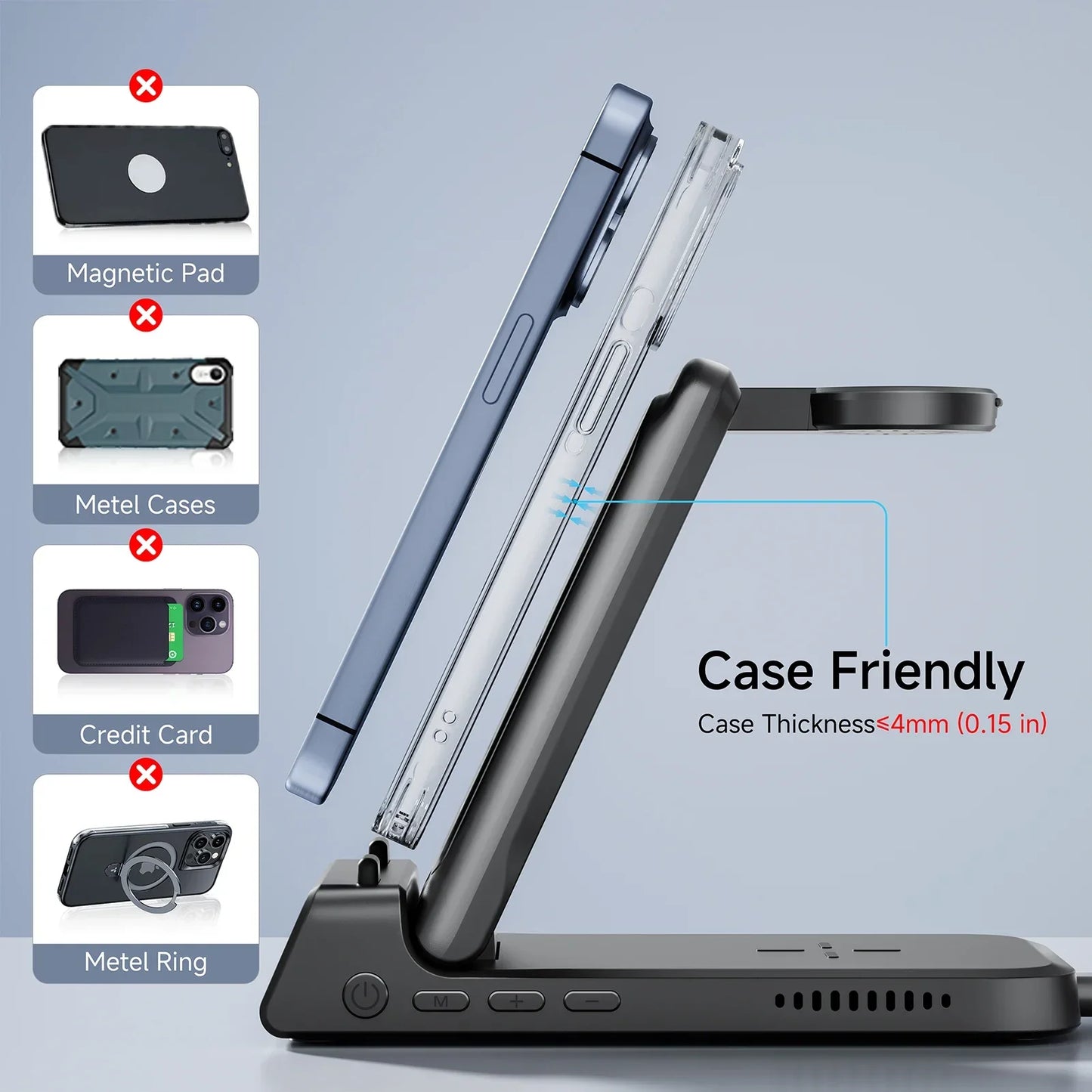 Royallure 3-i-1 Trådlös Laddstation – Snabbladdare för Telefon, Klocka & Hörlurar