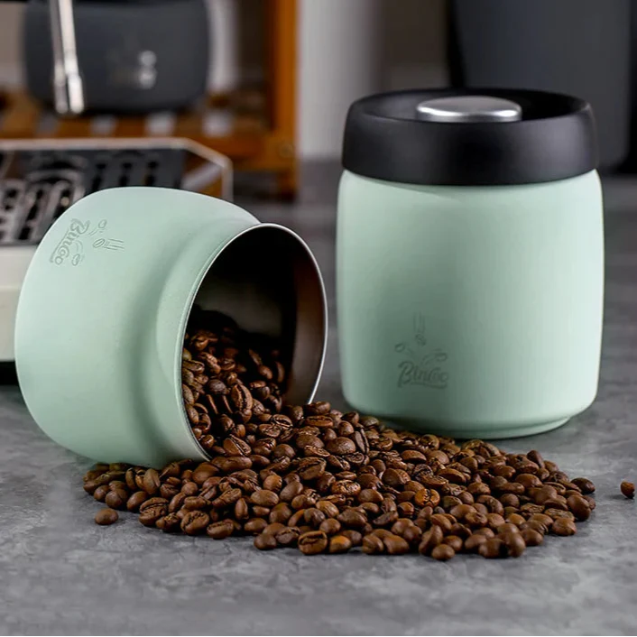 Royallure Kaffeebehållare i rostfritt stål med manuell vakuumlock för färska bönor