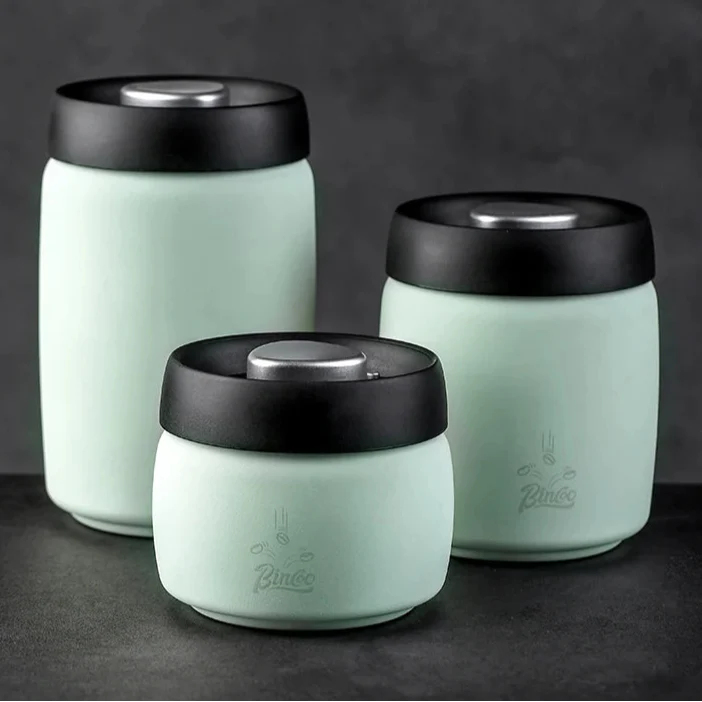 Royallure Kaffeebehållare i rostfritt stål med manuell vakuumlock för färska bönor