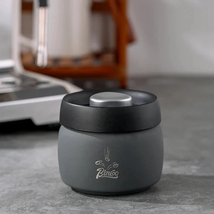 Royallure Kaffeebehållare i rostfritt stål med manuell vakuumlock för färska bönor