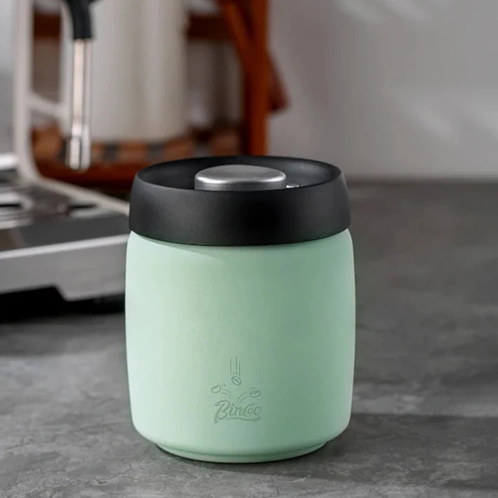 Royallure Kaffeebehållare i rostfritt stål med manuell vakuumlock för färska bönor