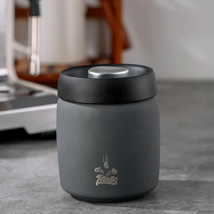 Royallure Kaffeebehållare i rostfritt stål med manuell vakuumlock för färska bönor