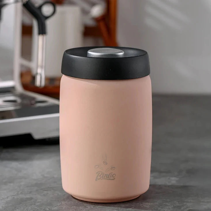 Royallure Kaffeebehållare i rostfritt stål med manuell vakuumlock för färska bönor