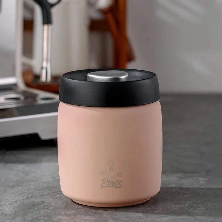 Royallure Kaffeebehållare i rostfritt stål med manuell vakuumlock för färska bönor