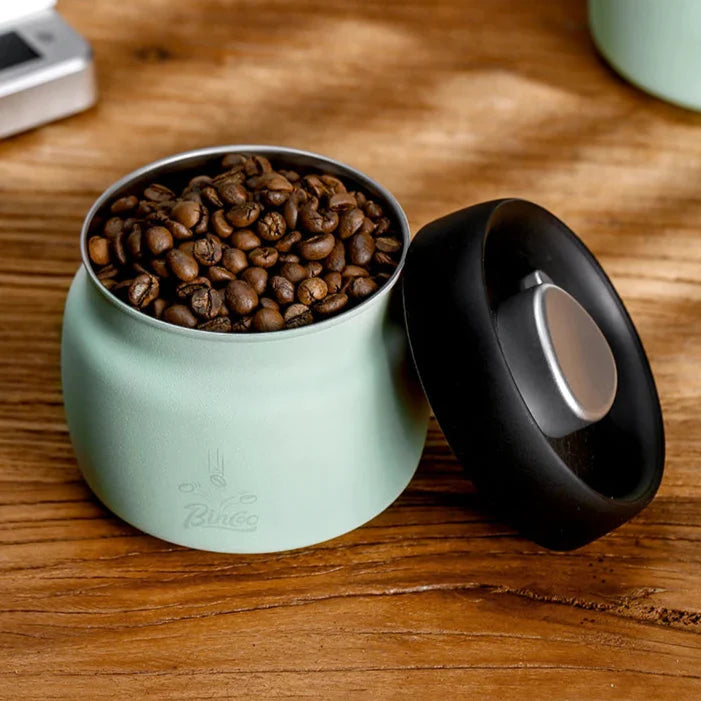 Royallure Kaffeebehållare i rostfritt stål med manuell vakuumlock för färska bönor