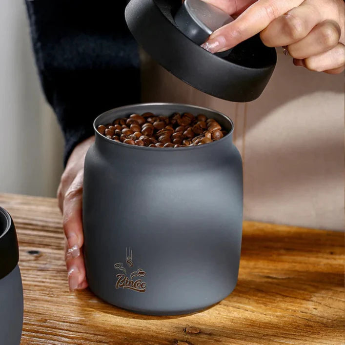 Royallure Kaffeebehållare i rostfritt stål med manuell vakuumlock för färska bönor