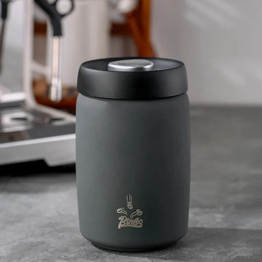 Royallure Kaffeebehållare i rostfritt stål med manuell vakuumlock för färska bönor