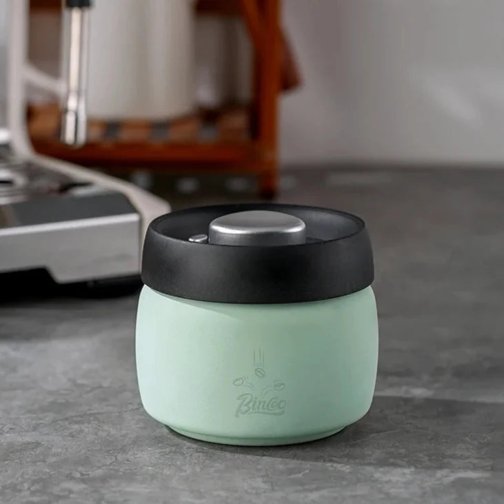 Royallure Kaffeebehållare i rostfritt stål med manuell vakuumlock för färska bönor