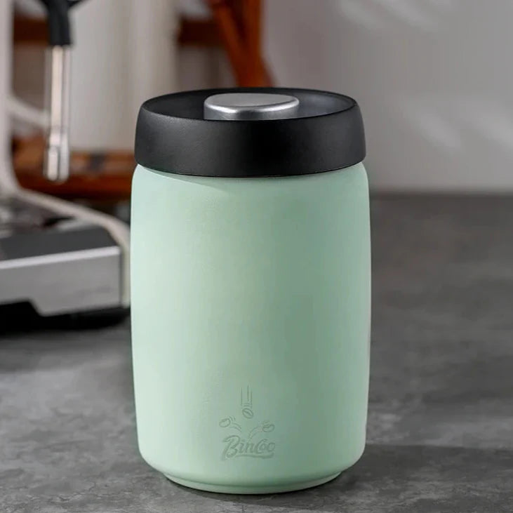 Royallure Kaffeebehållare i rostfritt stål med manuell vakuumlock för färska bönor