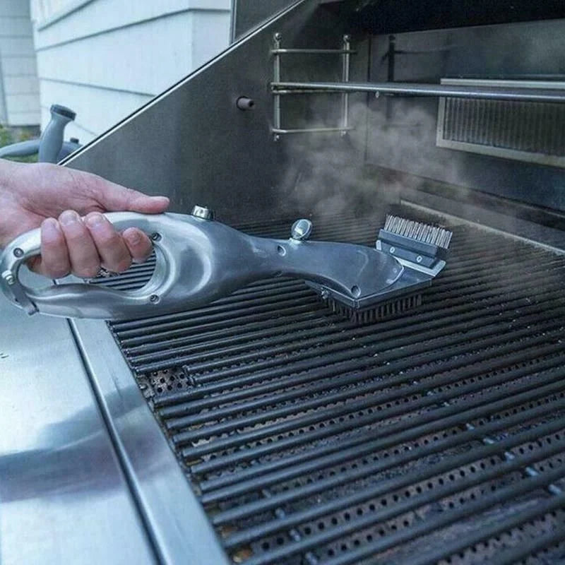 Royallure Steam &amp; Scraper BBQ Grill Cleaner – Stainless Outdoor Steam Brush with Charcoal Scraper