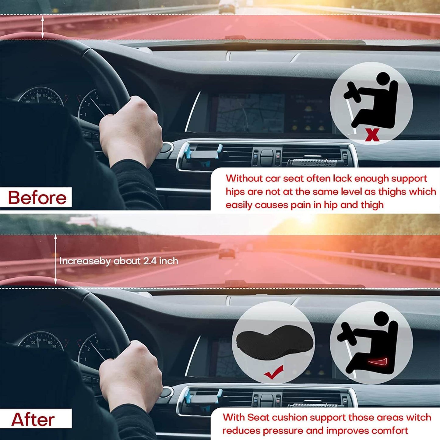 Royallure Bilstol Kudde för Korta Förare – Justerbart Lumbal- & Höjdstöd