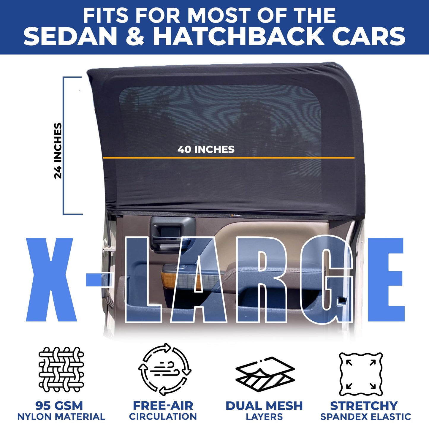 Royallure Stretchable Mesh Side Window Sun Shades – UV-Block, Värme-reducerande, Integritetspassning