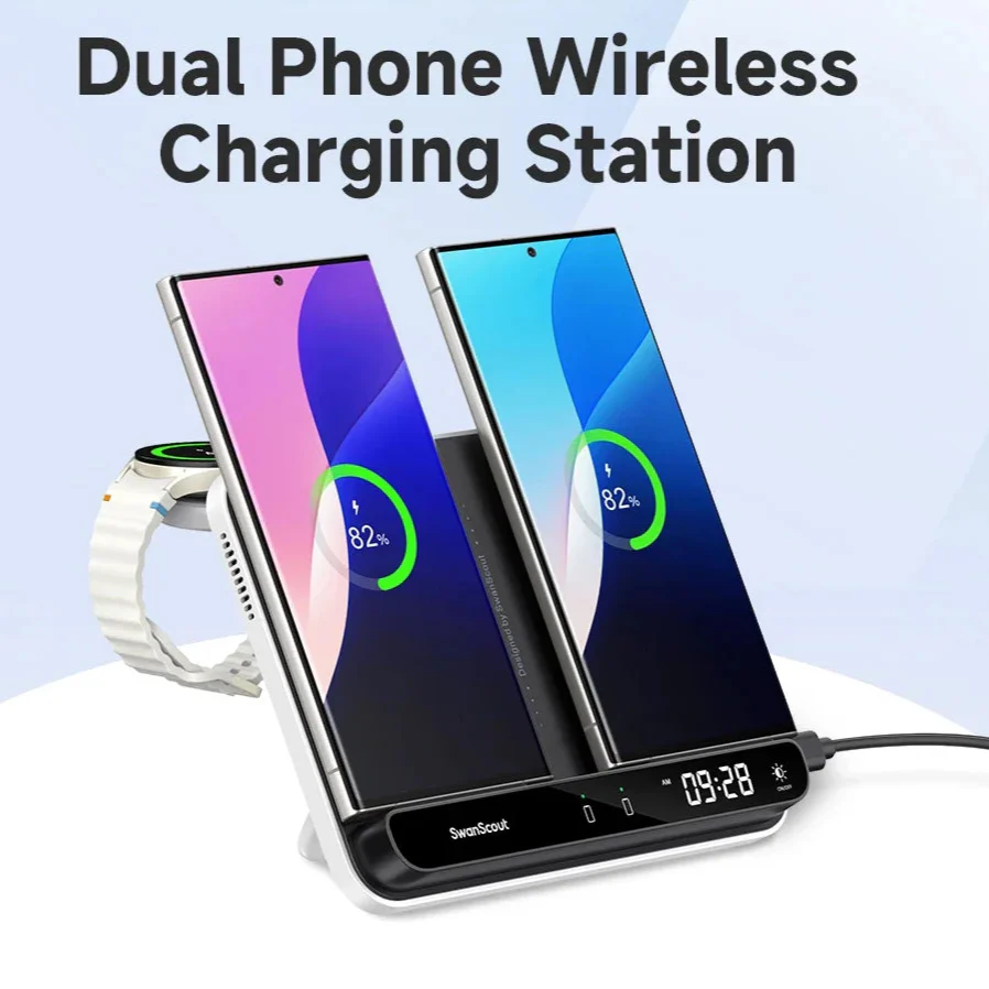 Royallure Dual Wireless Charger – Snabbladdningsdocka för Telefon, Klocka & Hörlurar (Samsung Kompatibel)