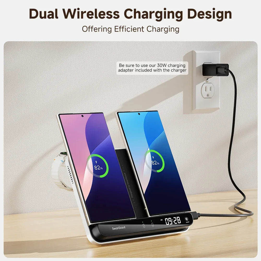 Royallure Dual Wireless Charger – Snabbladdningsdocka för Telefon, Klocka & Hörlurar (Samsung Kompatibel)