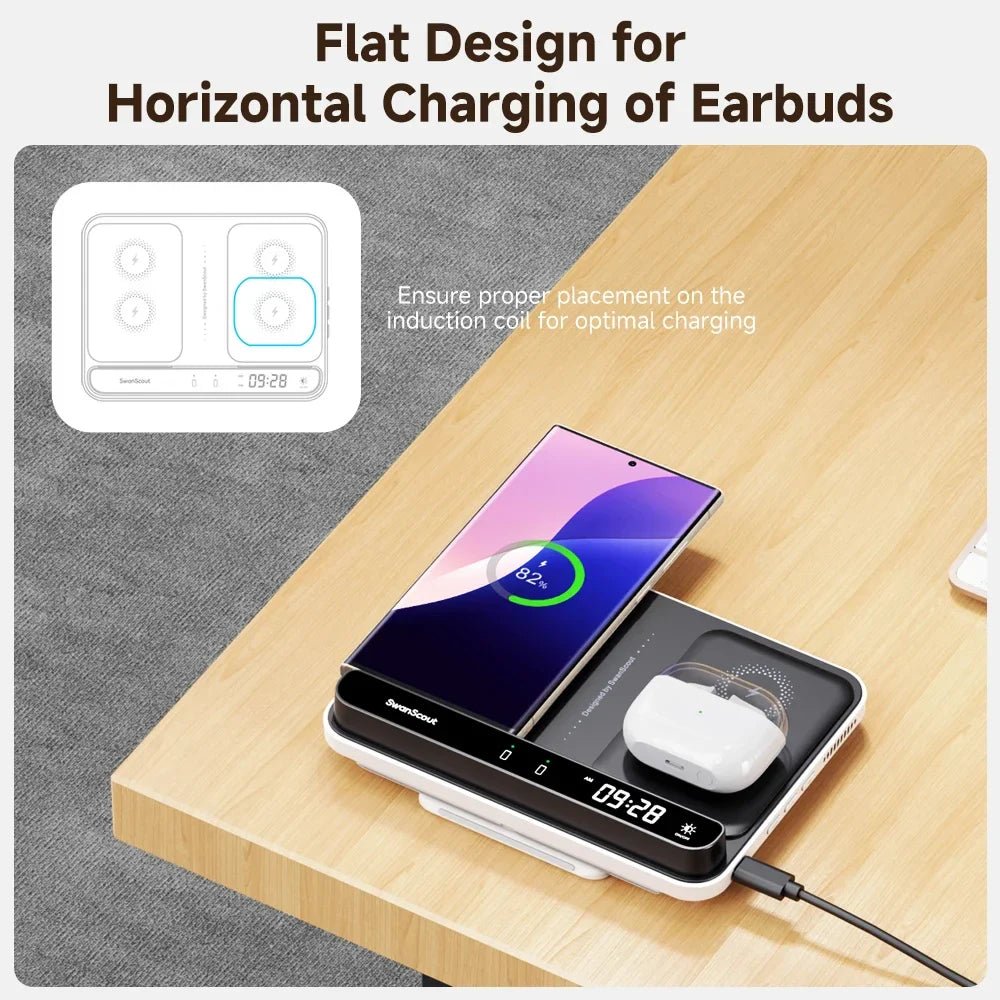 Royallure Dual Wireless Charger – Snabbladdningsdocka för Telefon, Klocka & Hörlurar (Samsung Kompatibel)