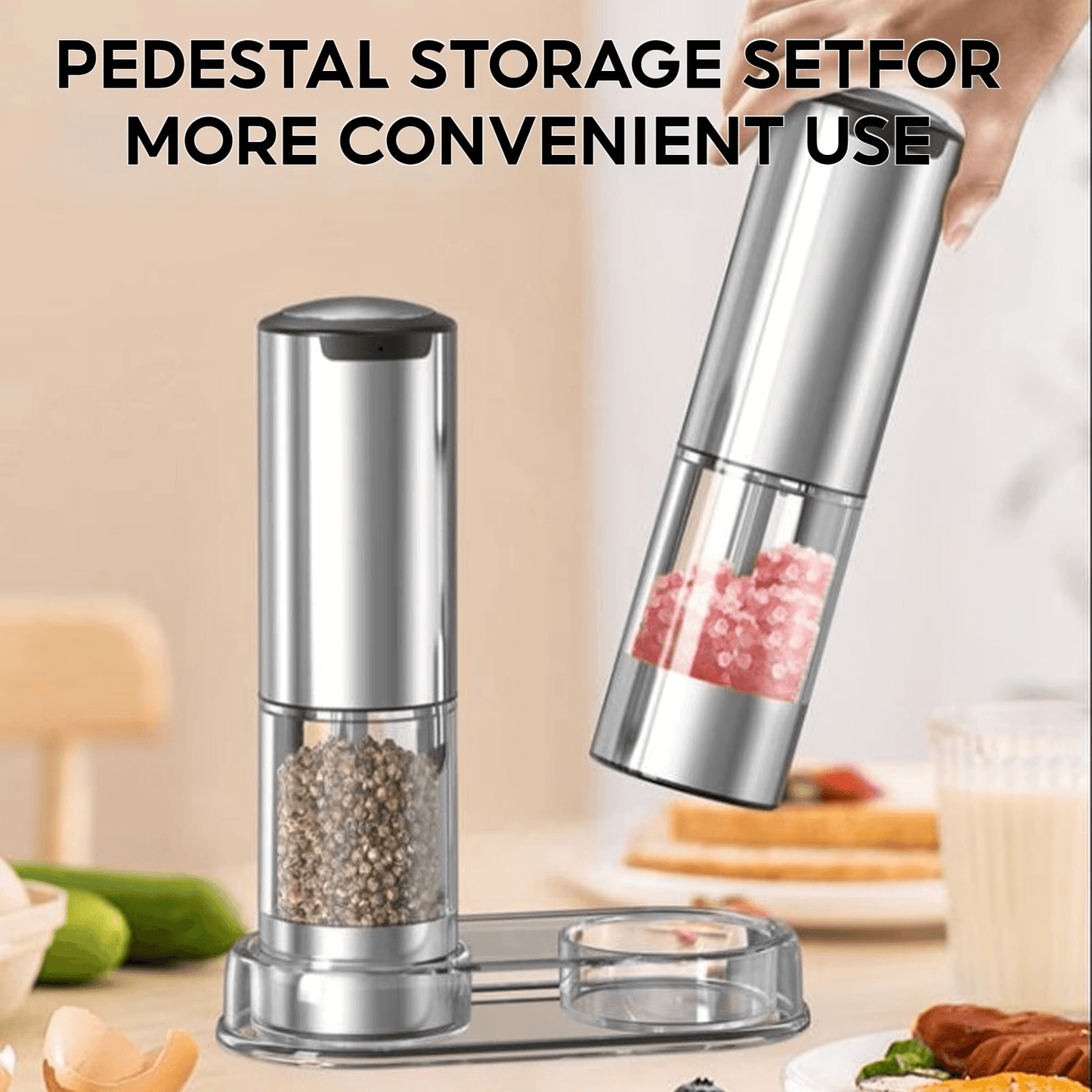 Royallure Electric Salt & Pepper Grinder Set – Justerbar Grovlek, LED-Decorator, Enhandanvändning