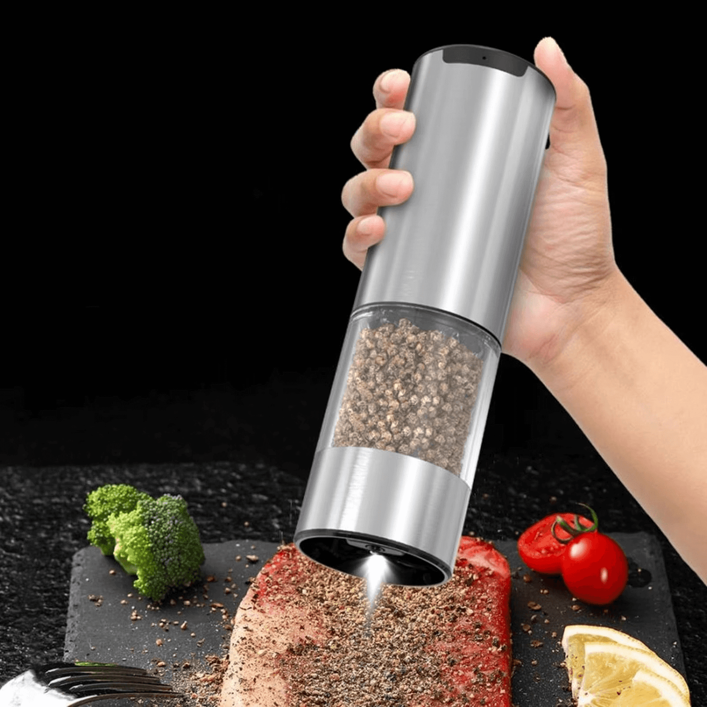 Royallure Electric Salt & Pepper Grinder Set – Justerbar Grovlek, LED-Decorator, Enhandanvändning