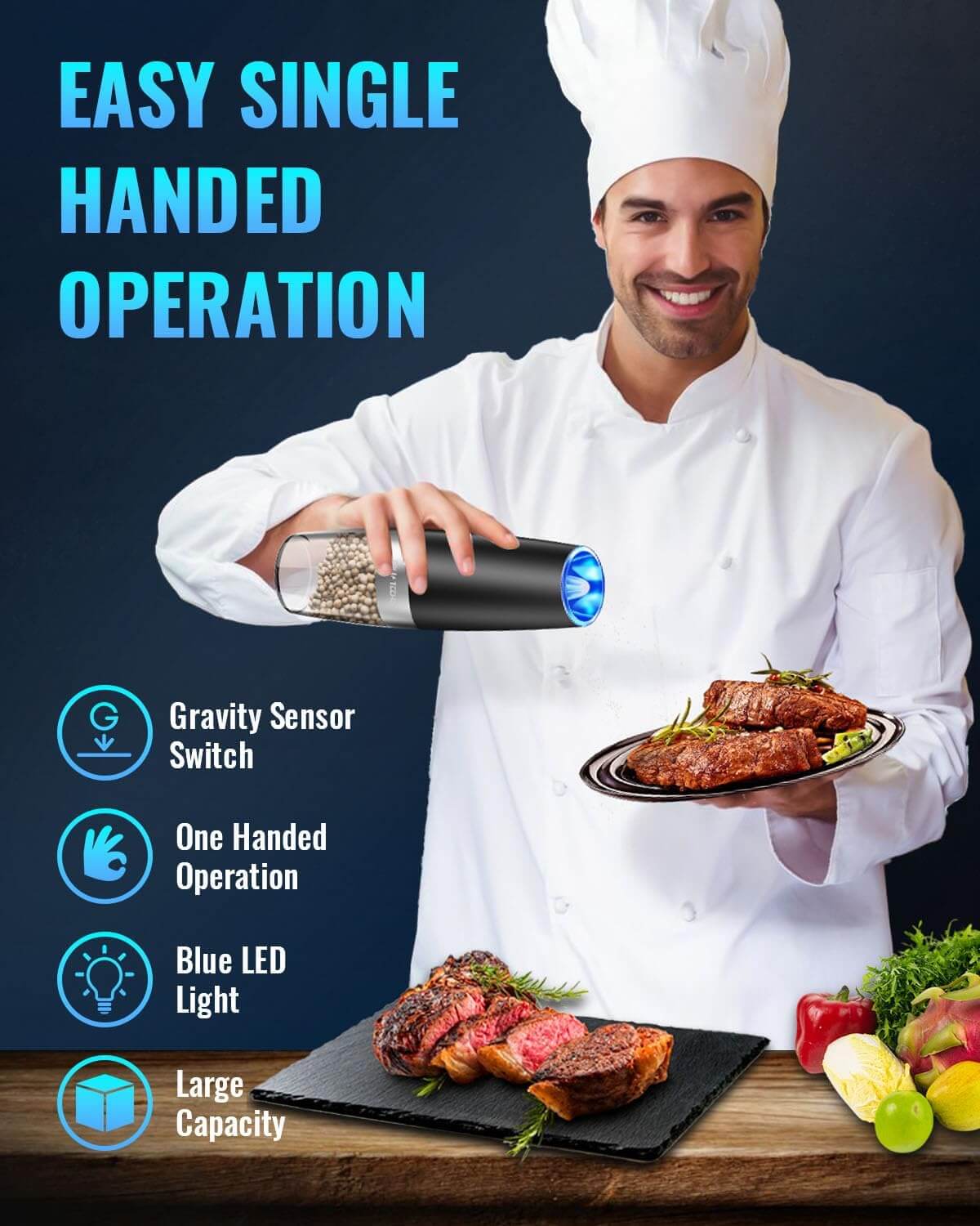 Royallure Elektrisk Salt- och Pepparkvarn – USB-laddningsbar, Justerbar Keramik och LED-lampa