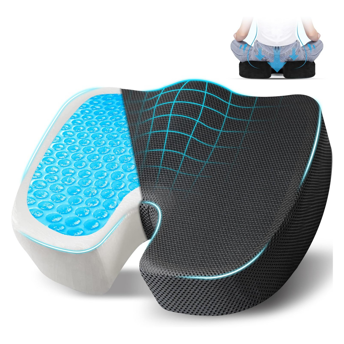 Royallure Gel Memory Foam Sittkudde för Ischiaslindring – Ergonomisk, Halkfri, Bärbar Design för Ultimat Komfort