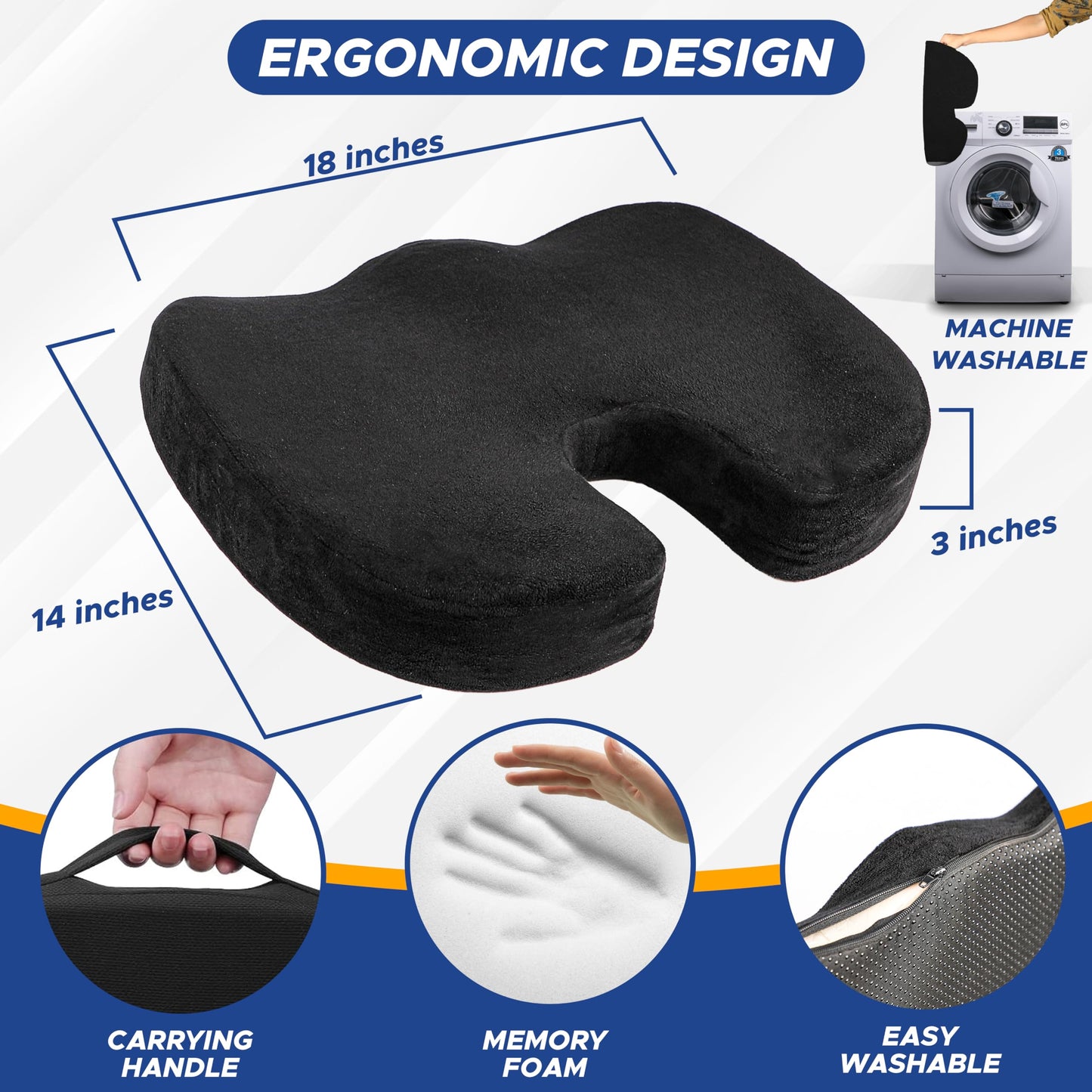Royallure Gel Memory Foam Sittkudde för Ischiaslindring – Ergonomisk, Halkfri, Bärbar Design för Ultimat Komfort