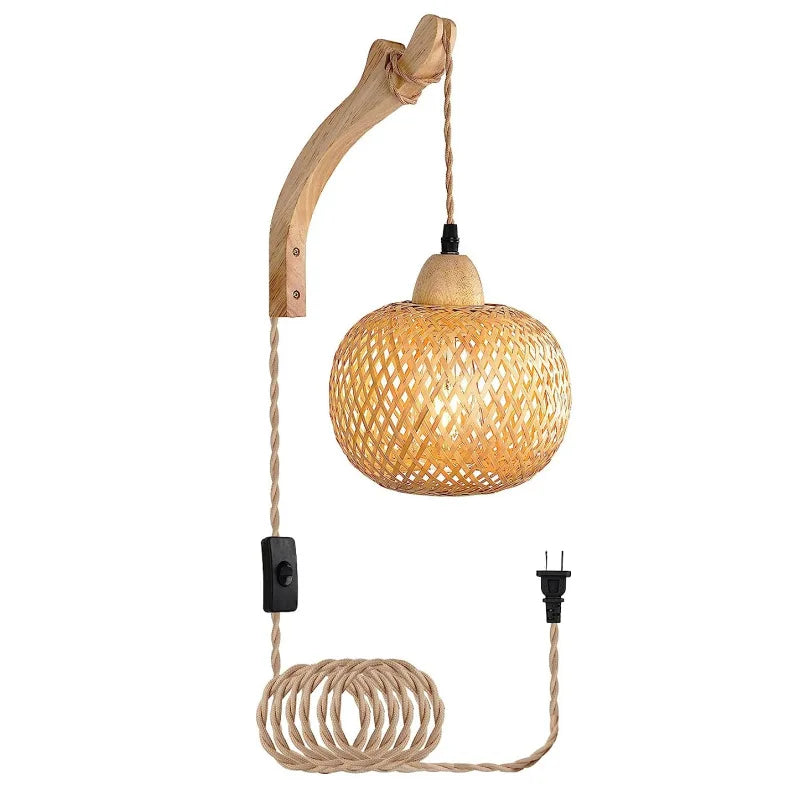 Royallure Bamboo Rattan Vägglampa Handvävd Korgbelysning för Rumsinredning