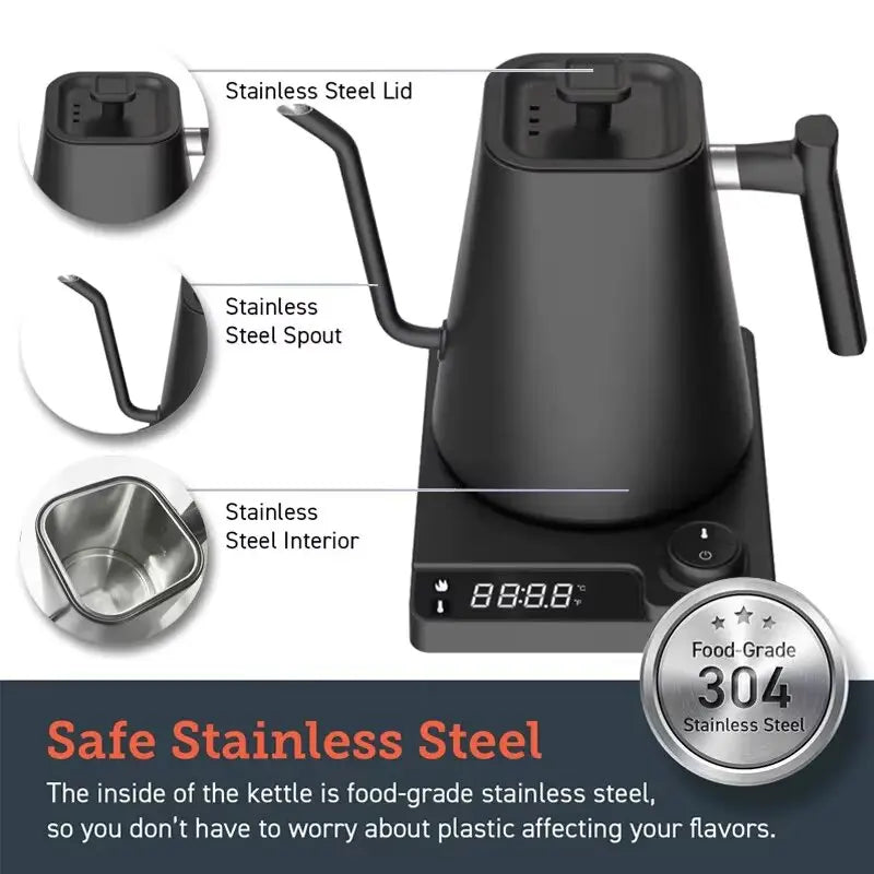 Royallure Elektrisk Gåsnackskanna med Temp Kontroll, Rostfritt Stål Kaffekanna