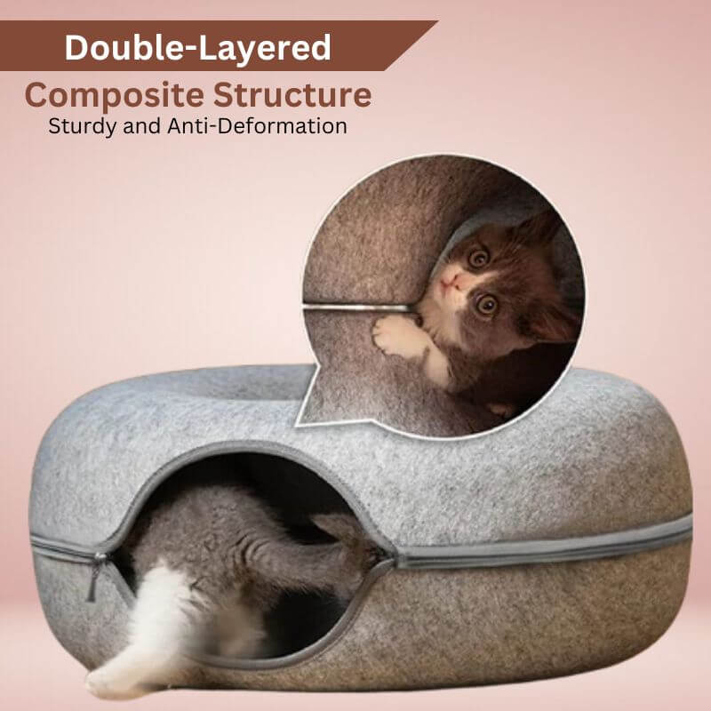 Royallure Interaktiv Donut Kattgrotta & Tunnel Säng för Lek & Mysig Vila